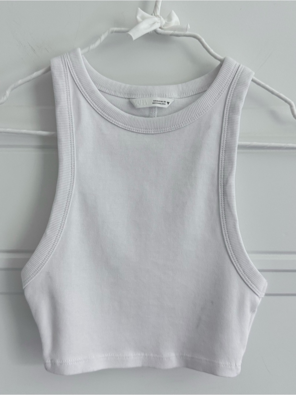 ZARA White Ribbed Crop Tank Top, S